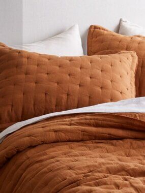Quince Terracotta King Dream Quilted King Sham Set Europeon Linen NWOT